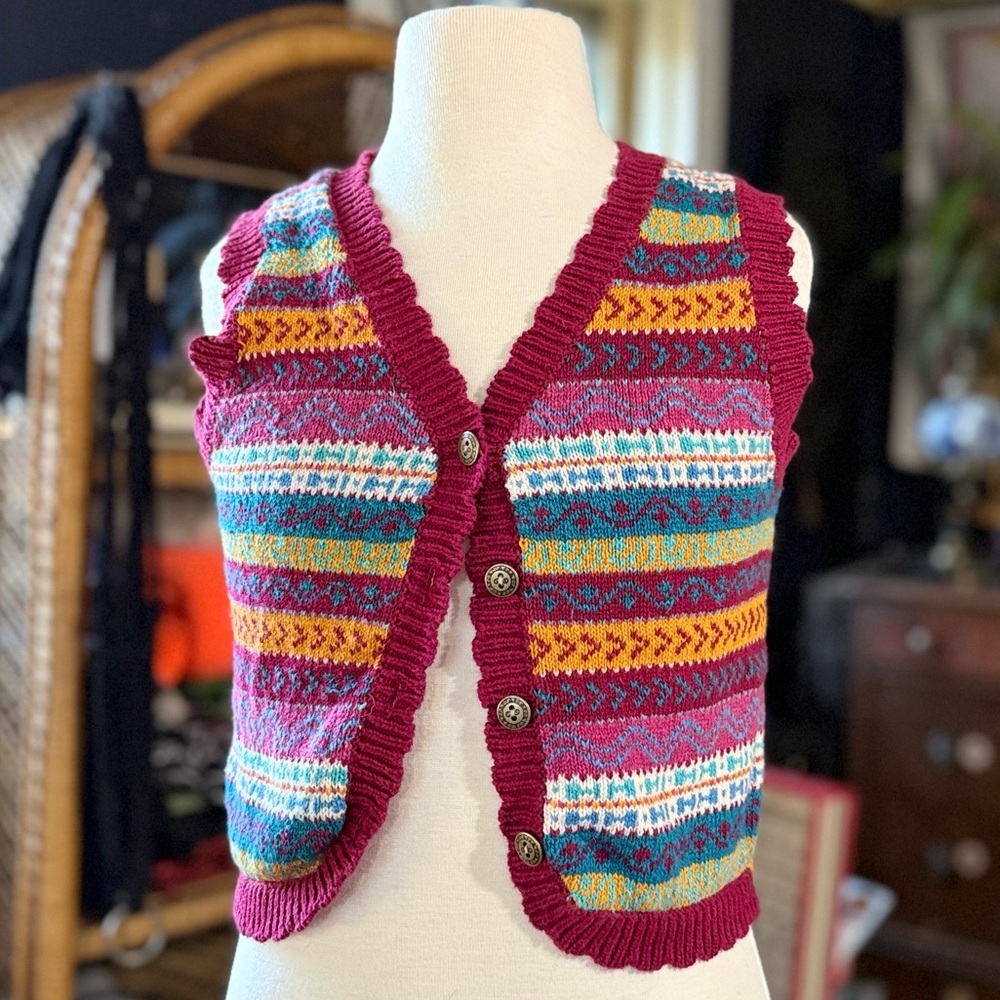 Kids Colorful Knit Button-Up Vest